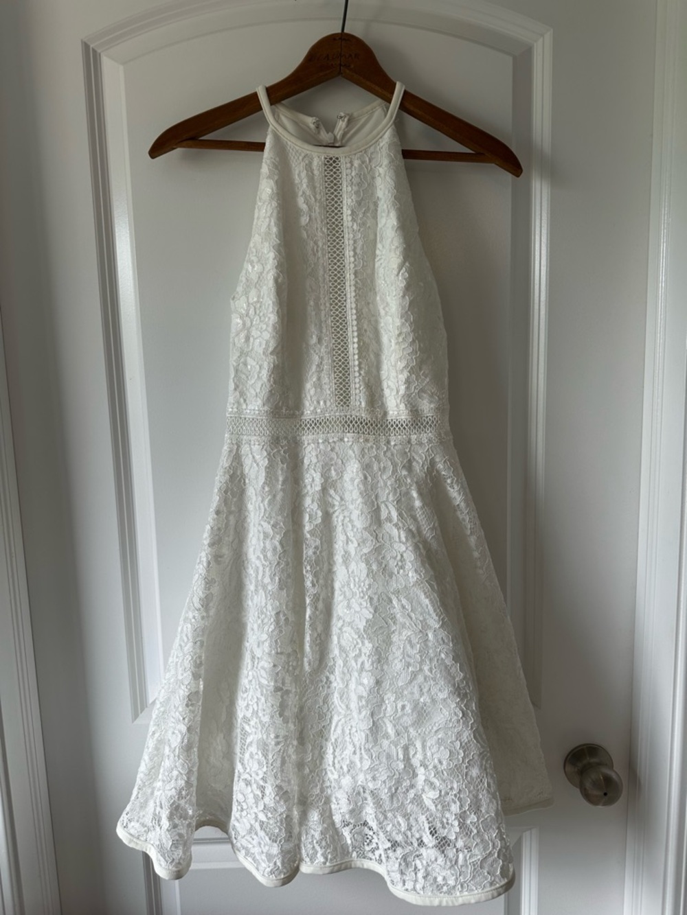 White Lace High Neck Fit and Flare Dress with Tulle Layering